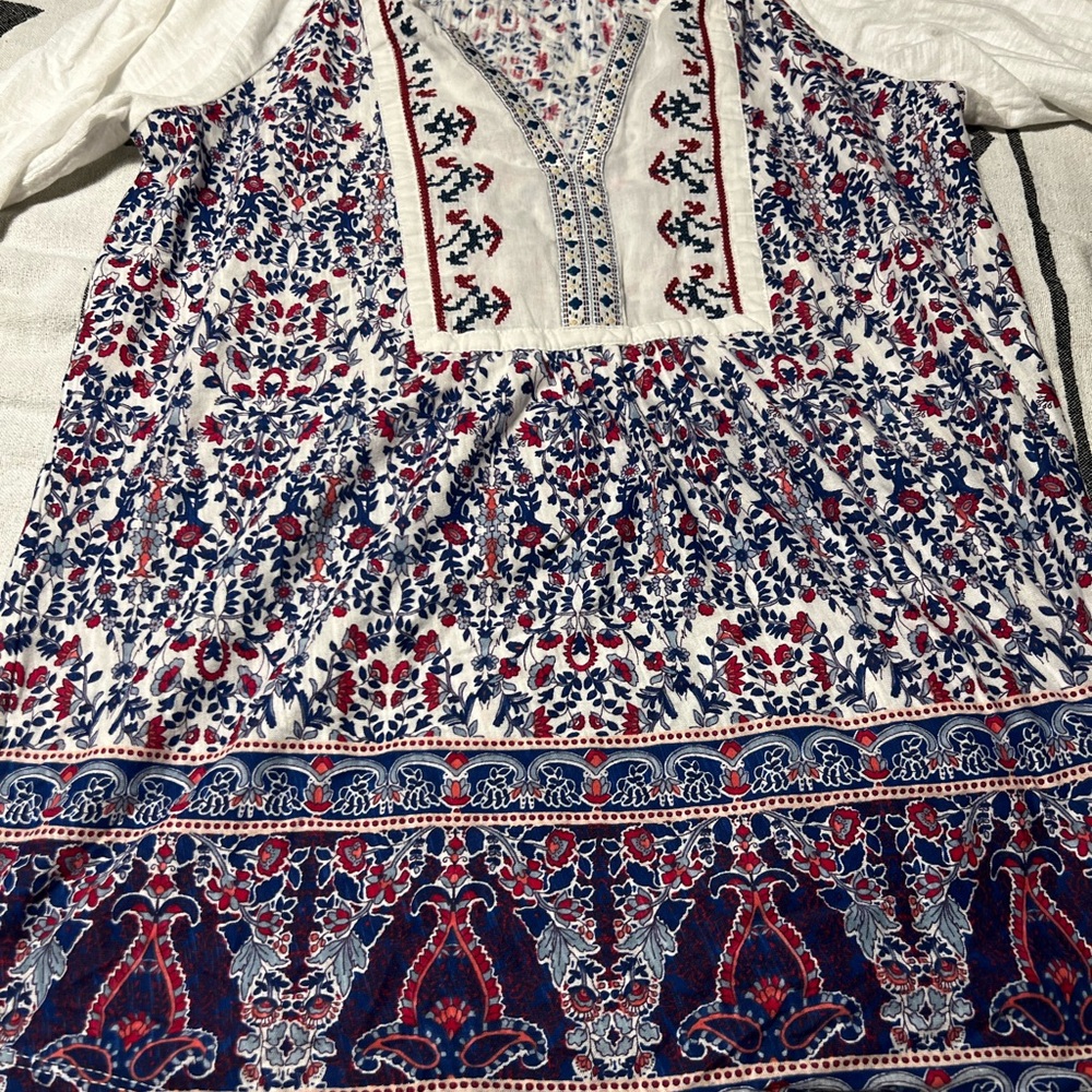 Vintage America White Dress with Red and Blue Floral Design